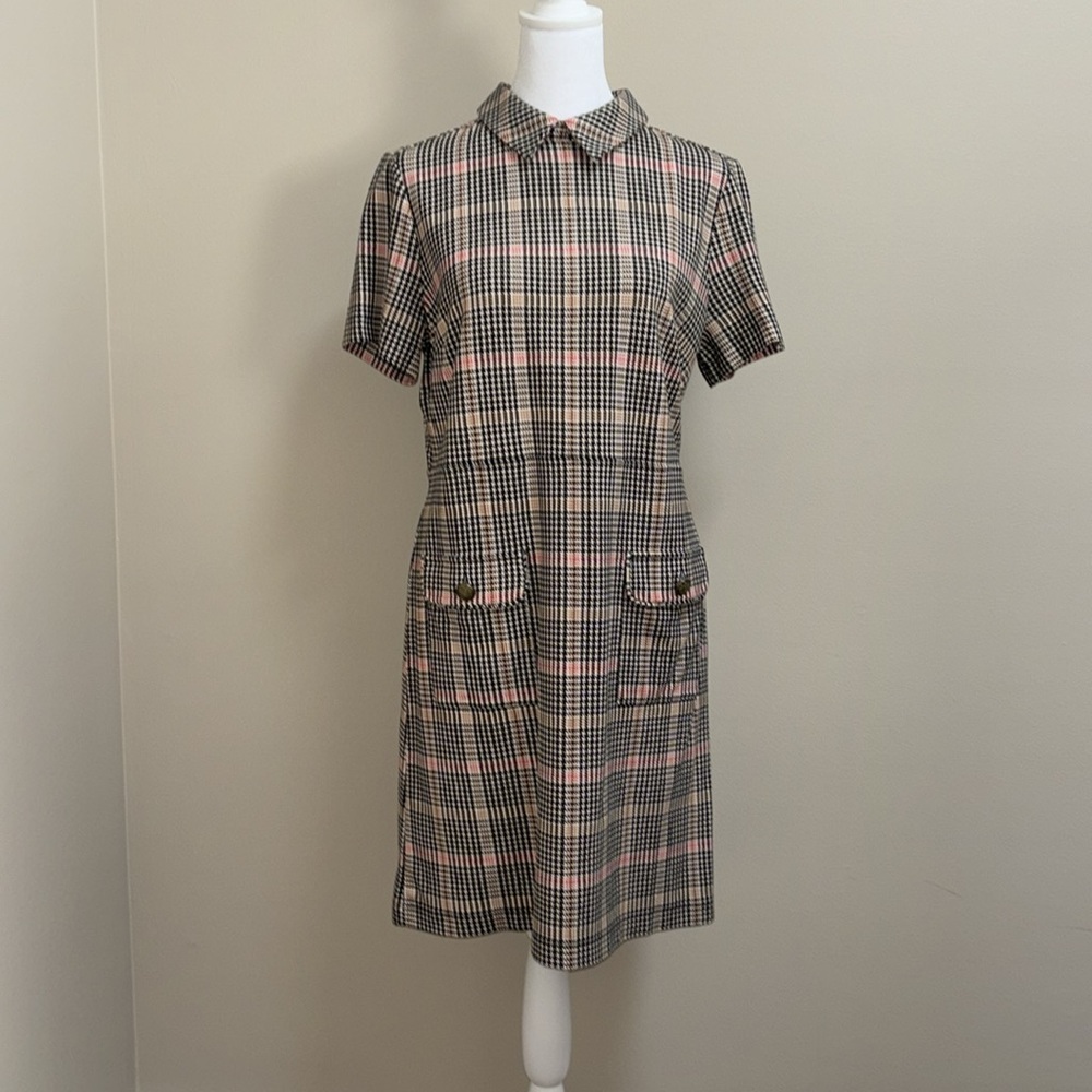 NWT Loft Plaid Ponte Button Pocket Shift Dress Size Small - Picture 2 of 9
